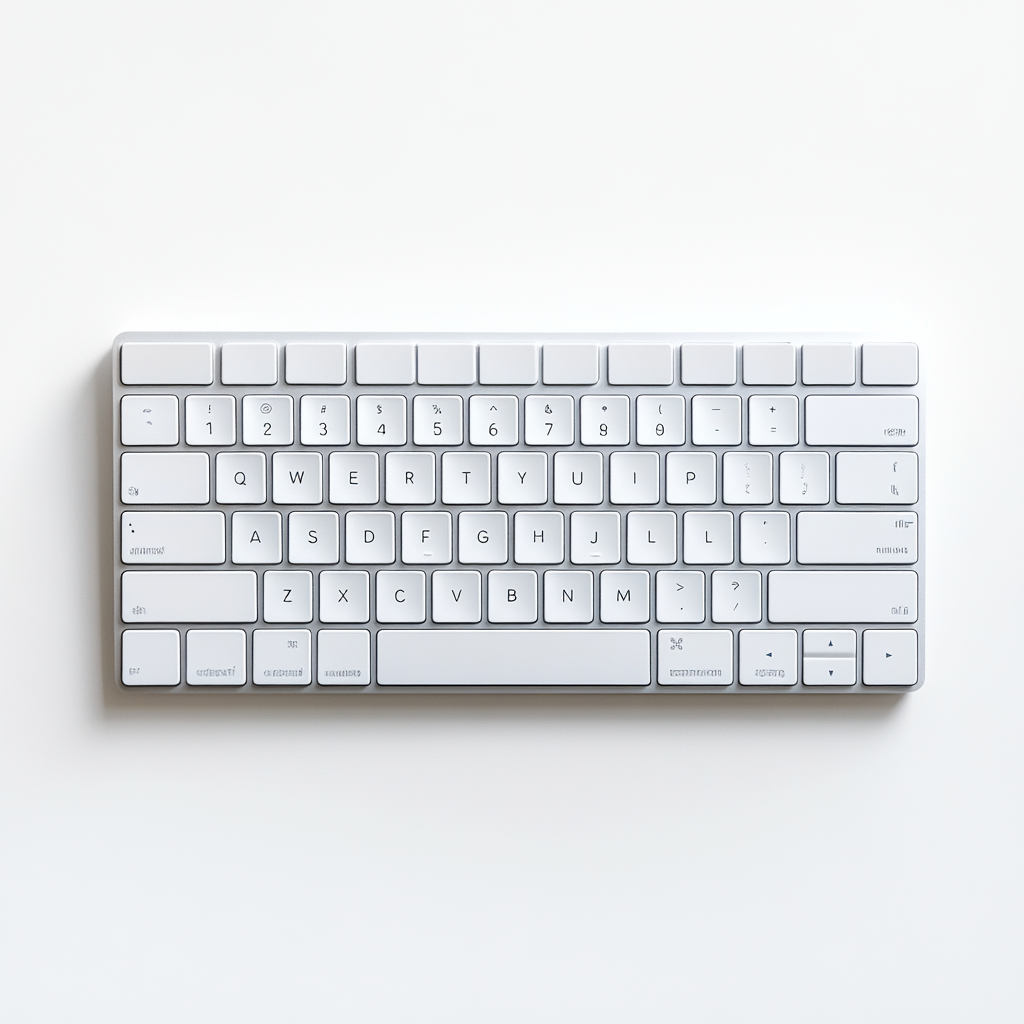 A minimalist white wireless keyboard on a clean, white background. The keys are arranged in a standard QWERTY layout, with a compact design lacking a numeric keypad.