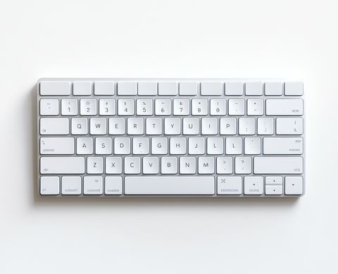 A minimalist white wireless keyboard on a clean, white background. The keys are arranged in a standard QWERTY layout, with a compact design lacking a numeric keypad.