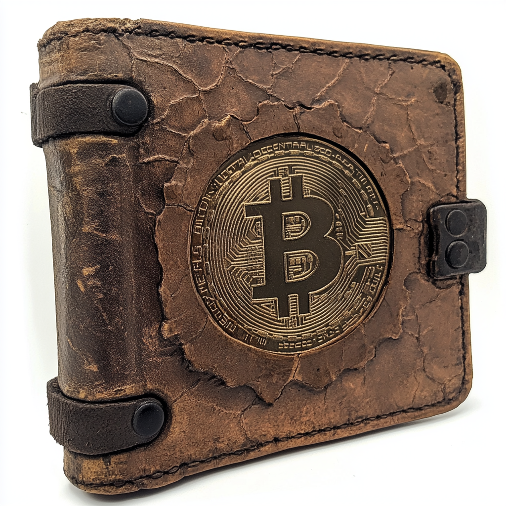 Creative image of a wallet as a crypto ledger with a bitcoin symbol on it 