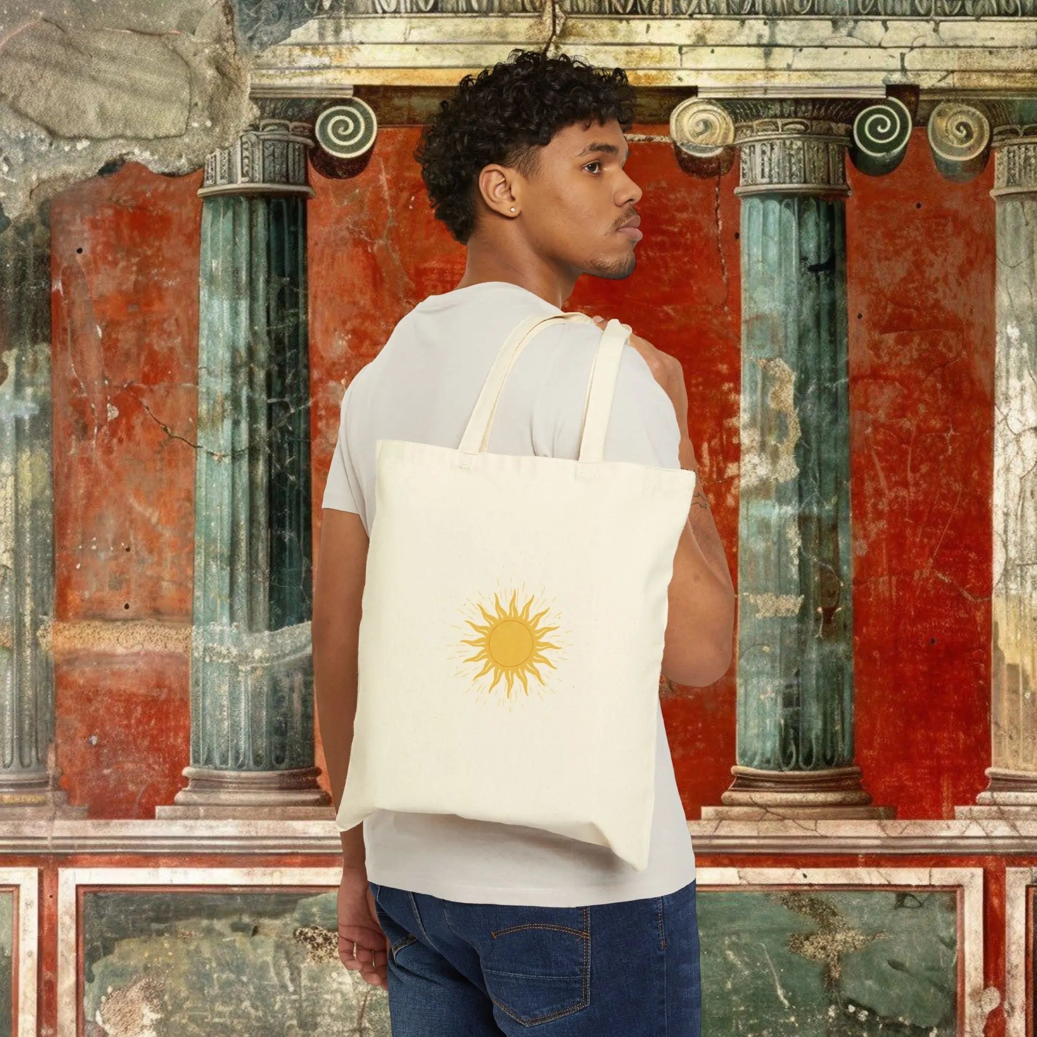 Sunshine Canvas Tote Bag — Yellow Sun Graphic Cotton Tote for Beach, Market & Everyday Use Real South Health Co.