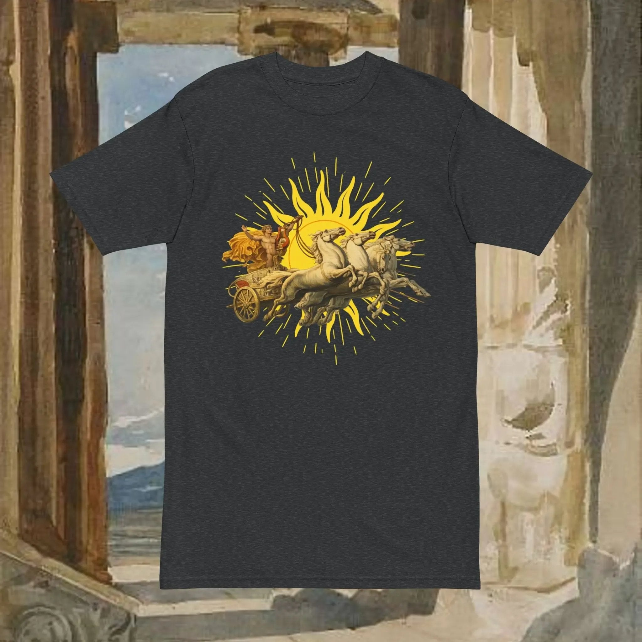 Mythic Sun Apollo Chariot T-Shirt — Apollo and his chariot cresting the rising sun. Real South Health Co.