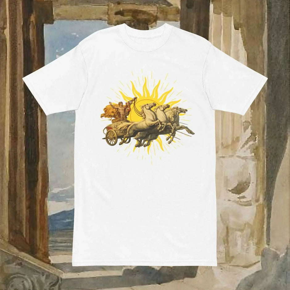 Mythic Sun Apollo Chariot T-Shirt — Apollo and his chariot cresting the rising sun. Real South Health Co.
