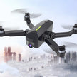 The Dropshipman Brushless GPS Remote Control Drone Aerial Photography 4K HD soars above a cloudy cityscape, capturing tall modern buildings from above against a blue sky.
