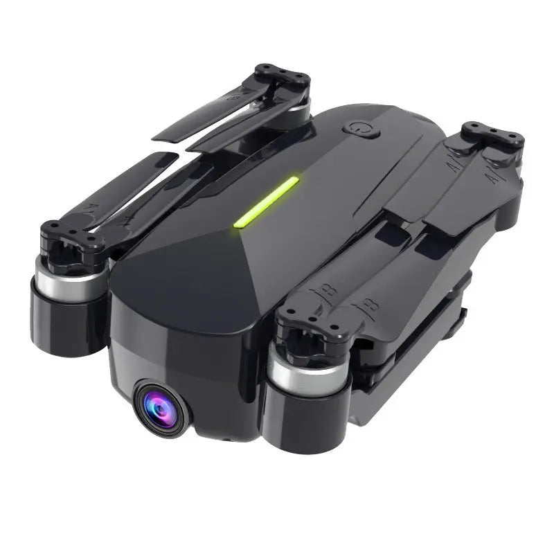 The Dropshipman Brushless GPS Remote Control Drone Aerial Photography 4K HD features a compact black design, front camera lens, folded propeller arms, and a slim green LED light on top, displayed against a white background.