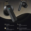 Two Short-stemmed Wireless Bluetooth Earbuds by Dropshipman float above a dark background. Below, text details how the earbuds’ multifunction buttons control play/pause, calls, and voice assistant on these compact in-ear headphones.