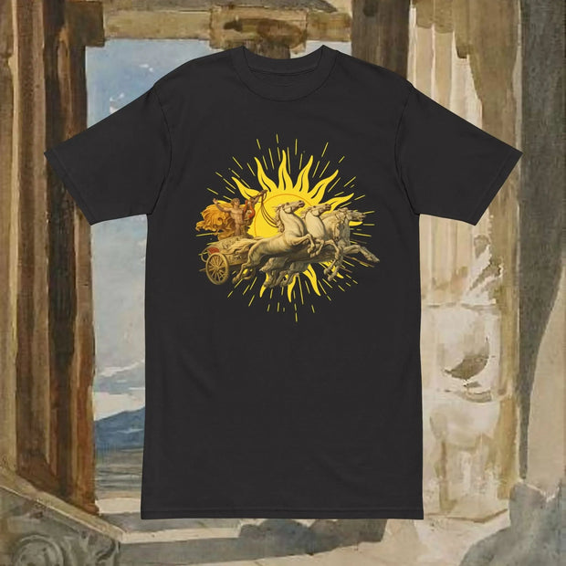 Mythic Sun Apollo Chariot T-Shirt — Apollo and his chariot cresting the rising sun. Real South Health Co.