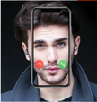A man with dark hair and a beard wears Dropshipman F9 wireless headphones. A smartphone, showing incoming call icons, is positioned in front of his face, aligning perfectly with his features.