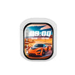 A smartwatch displays 09:00, Wednesday, 12/26, with an orange sports car on a desert road as the background—an ideal match for your Dropshipman True Wireless Bluetooth Earbuds with 4-Mic Noise Canceling from HeadphoneHeat.
