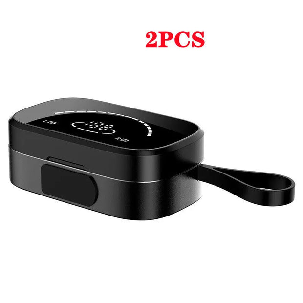 The FLIPSTYLEZLLC Wireless Bluetooth Earphones offer stereo bass, TWS mic, noise reduction, and Bluetooth 5.0 for Samsung Galaxy Note 20/S10/S20, Huawei, Xiaomi. Features include a black design with looped strap, LED display, and "2PCS" label.