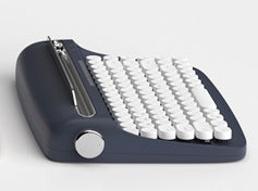 The Dropshipman Tablet Bluetooth Typewriter is a modern, dark blue keyboard with white round keys, shown from the side against a plain white background.