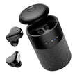 The Dropshipman B20 Bluetooth Speaker Earbud Combo includes black wireless earbuds with a cylindrical charging case, LED indicator lights, and control buttons, offering compact convenience—all set against a white background.
