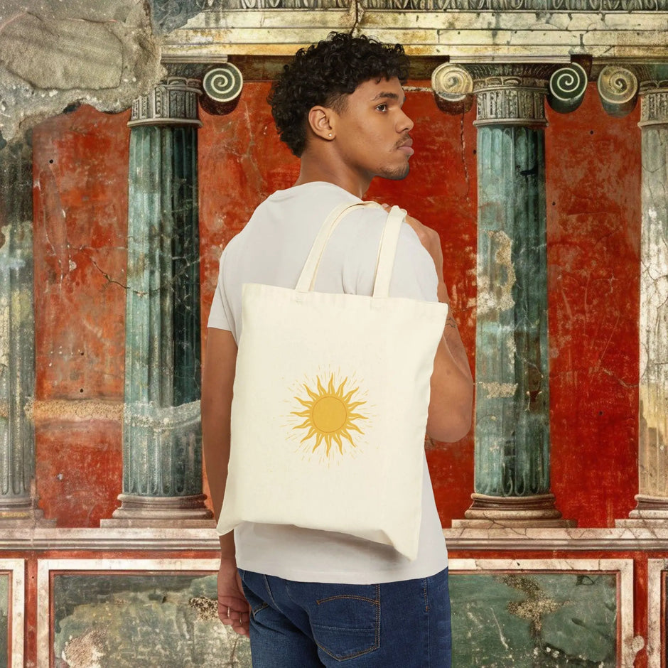 Sunshine Canvas Tote Bag — Yellow Sun Graphic Cotton Tote for Beach, Market & Everyday Use Real South Health Co.