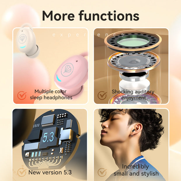 A promotional image features Dropshipman YX12 Earbuds Single Ear In-Ear Mini Wireless Headphones in various colors, highlighting speaker components, a Bluetooth 5.3 chip, and a user wearing the compact, stylish earbuds.