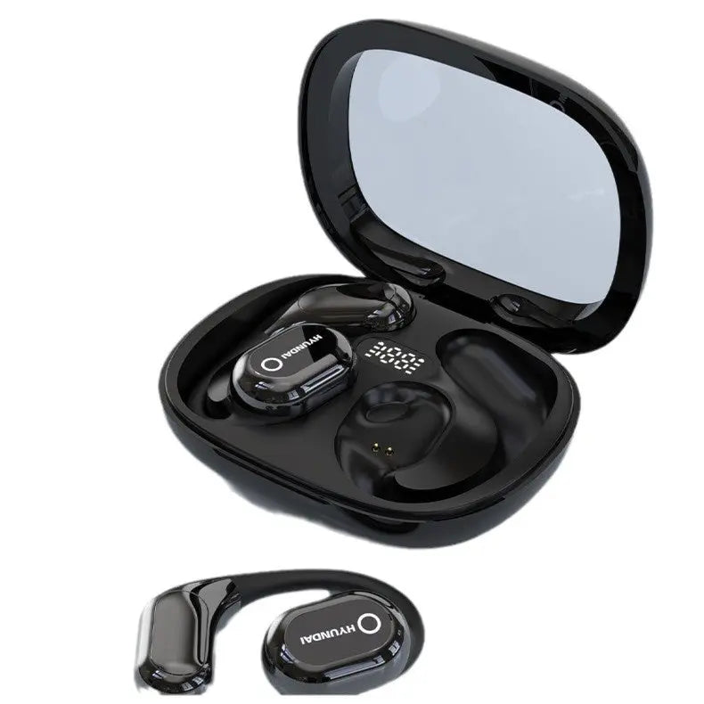 A pair of black Dropshipman Y16 Smart Voice Translation Earbuds rest with one earbud outside the matching case. The open lid shows slots for each, emphasizing their long battery life and Chinese-English translation functionality.
