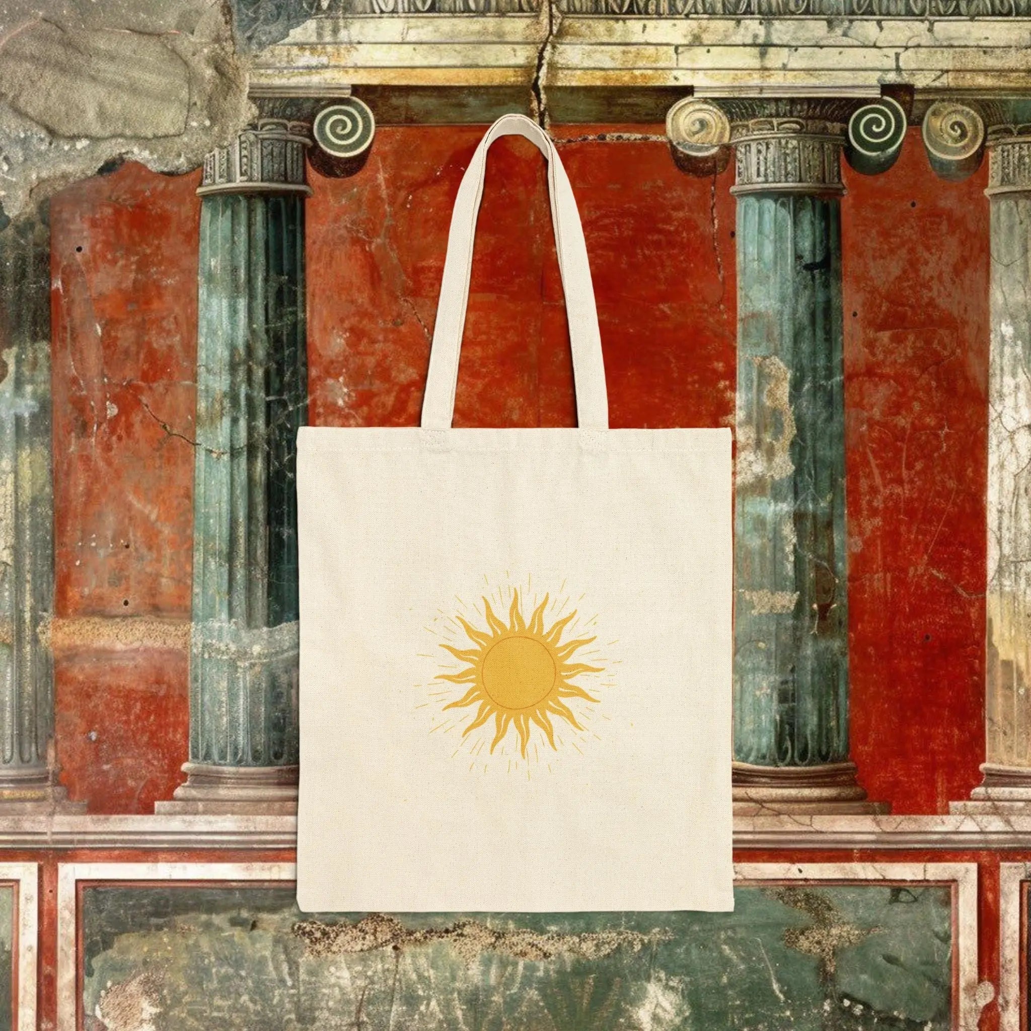 Sunshine Canvas Tote Bag — Yellow Sun Graphic Cotton Tote for Beach, Market & Everyday Use Real South Health Co.