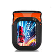 A black and orange rectangular case with a transparent lid showcases the Dropshipman True Wireless Bluetooth Earbuds with 4-Mic Noise Canceling by HeadphoneHeat, displayed on a vertical screen beside a digital clock and dynamic sports car graphics.