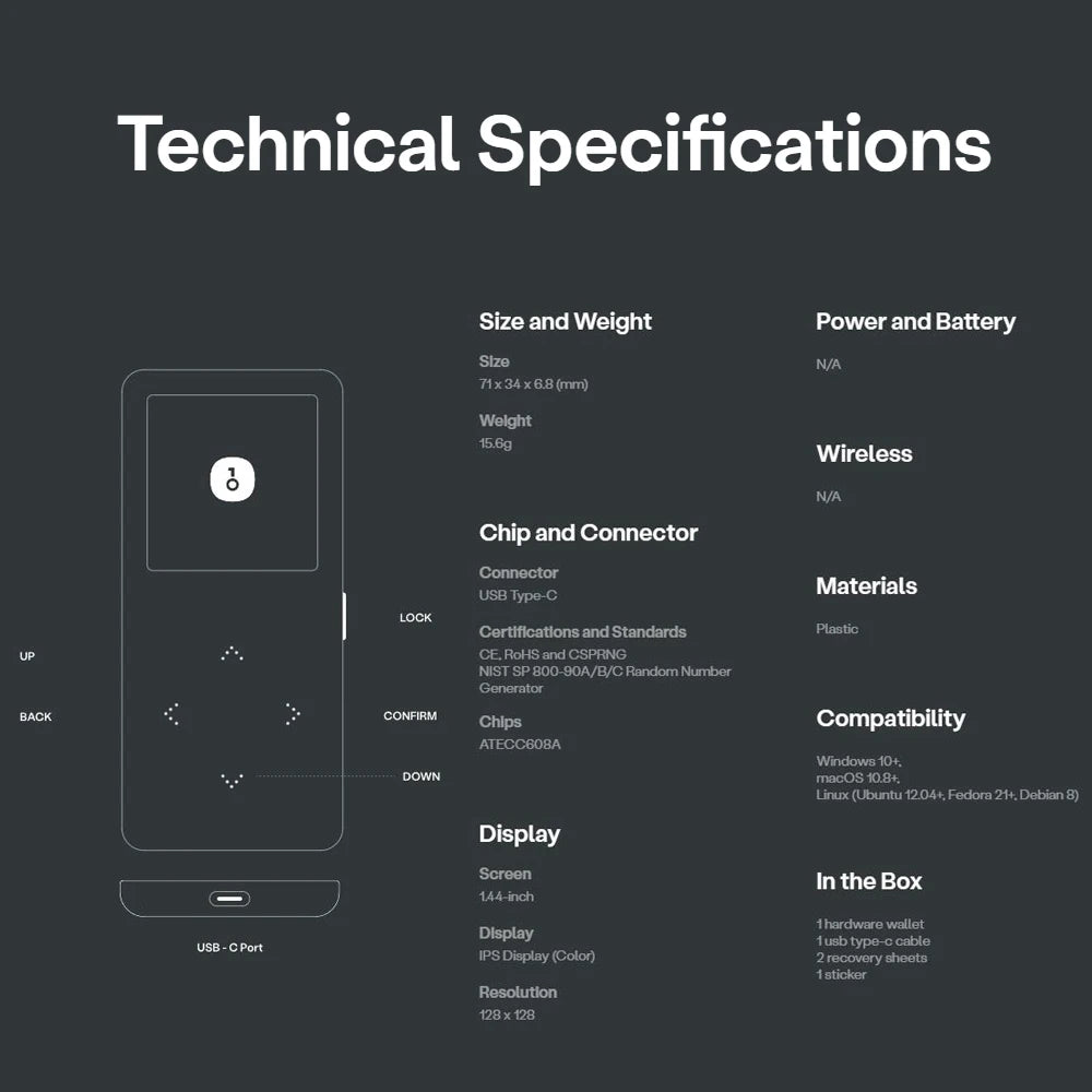 A technical specifications sheet for the device 