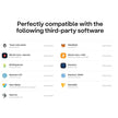 An infographic lists third-party software compatible with OneKey Mini Offline Crypto Wallet by HeadphoneHeat. It includes Bitcoin Core + Specter, Bitcoin Core + HWI, MetaMask, BTCPayServer, Electrum, Electrum - LTC, Electrum - DASH, Nano Wallet, Sparrow, and EtherWall. All are labeled as open source and support Windows 10+.