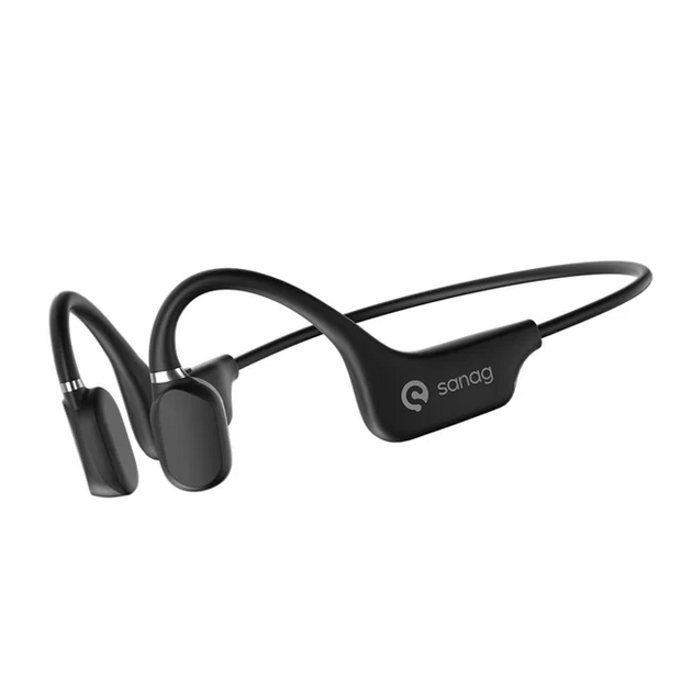 The A5s GAINBAND Bone Conduction Headphones from HeadphoneHeat.Com feature a sleek black open-ear design, flexible headband, and branding on the side for stylish wireless listening.