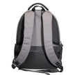 Back view of the BSIDE 3D Holographic Projector Backpack by HeadphoneHeat in gray with black accents, featuring adjustable padded shoulder straps, a top handle, and side mesh pockets. The thick padding on the straps ensures comfort, while its certified quality design maintains a simple and functional aesthetic.