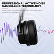 Image of a pair of black, over-ear Bluetooth headphones with text 