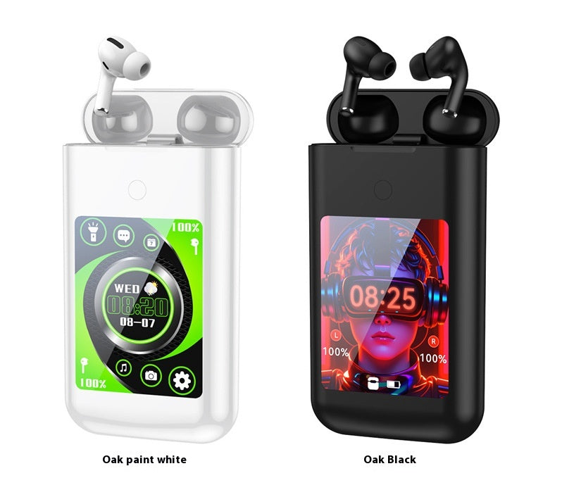 Two SmartTunes multi-tool Power Bank with Earbuds by Dropshipman are shown: one white with a green digital display, and one black with a colorful face. Both provide immersive audio, charging indicators, and serve as portable power banks for your earbuds.