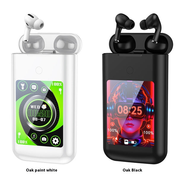 Two SmartTunes multi-tool Power Bank with Earbuds by Dropshipman are shown: one white with a green digital display, and one black with a colorful face. Both provide immersive audio, charging indicators, and serve as portable power banks for your earbuds.