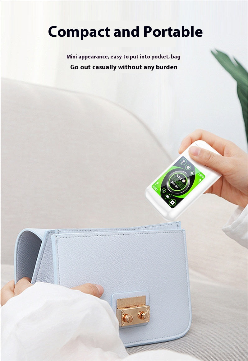 A person places the Dropshipman SmartTunes multi-tool Power Bank with Earbuds into a light blue bag. Text above reads, “Compact and portable—mini design fits easily in your pocket or bag. Take it anywhere without any burden.”.