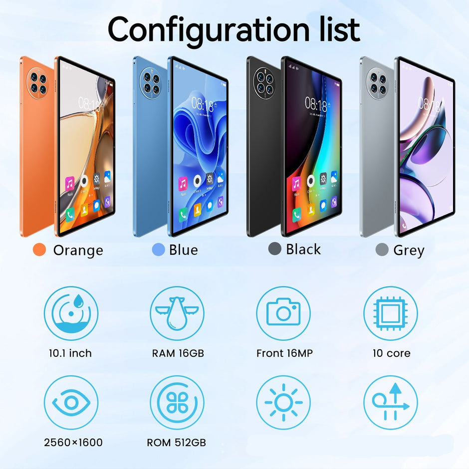 The Dropshipman Home Tablet and Gaming Computer is shown in orange, blue, black, and grey. Each 10.1