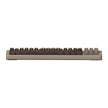 Side view of the 8BitDo Retro Mechanical Keyboard by HeadphoneHeat, featuring dark brown and black keycaps on a beige base, highlighting its compact and low-profile design.