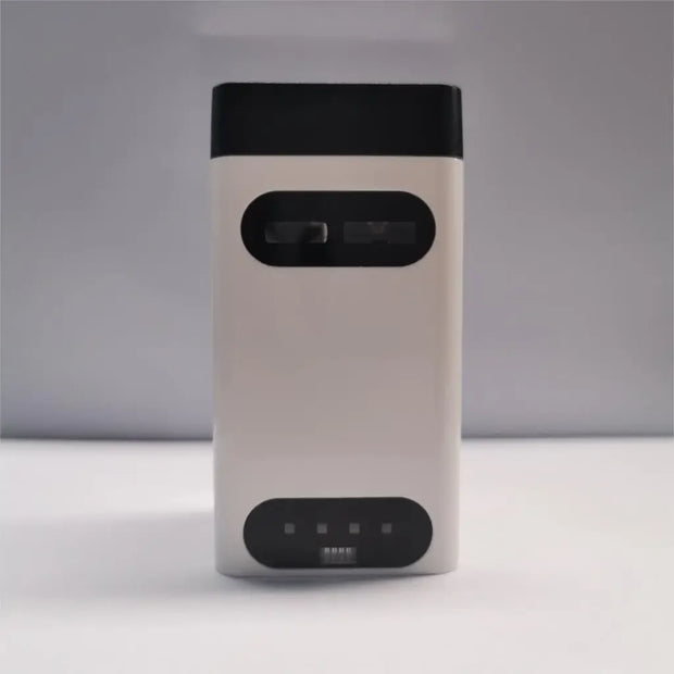 The Dropshipman Bluetooth Virtual Laser Keyboard is a rectangular white device with a black top and two black horizontal oval panels, shown against a plain gray background.