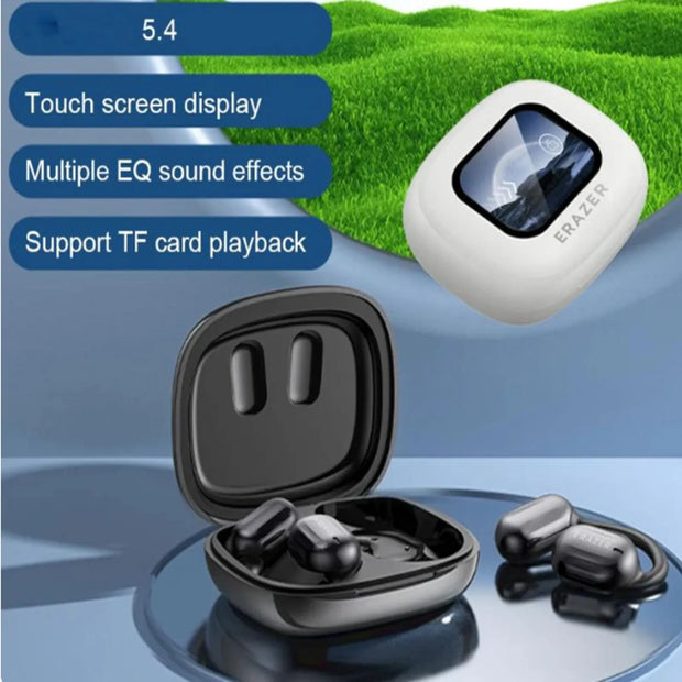 A promo image features Dropshipman's XP2 Large Over The Ear Earbuds with Bluetooth 5.4, a charging case, touch screen control display, multiple EQ sound effects, and TF card playback. "Dropshipman" is displayed on the white case.