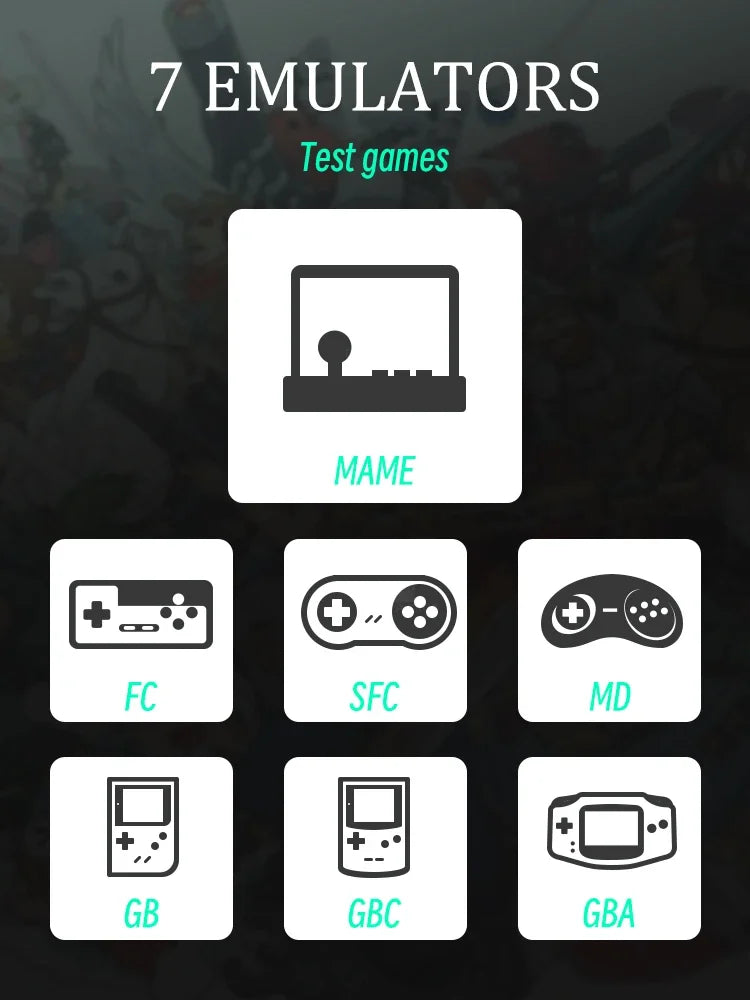 Image showing a screen with seven gaming emulator icons labeled 