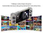 A HeadphoneHeat HRUEDA M17 Handheld Portable Game Console Linux PSP/N64 is displayed against a backdrop of various game cover images. The text above reads, 
