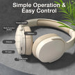 The GENAI P2961 Wireless Headphones Bluetooth 5.3 Hi-Res Audio by HeadphoneHeat come in beige and offer superior sound quality. They feature labeled buttons and ports, including power on/off, multi-function controls, volume adjustments, a TF card slot, and a 3.5mm audio interface. The text 