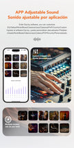 A promotional image for HeadphoneHeat's ERAZER XF31 Bluetooth Translation Earbuds highlights their customizable sound settings on two phone screens, featuring modes such as Rock, Blues, and Jazz. A DJ adjusts a sound mixer while the AI Wireless Headphones connect seamlessly via Bluetooth. Text emphasizes the app-adjustable sound capabilities and various listening modes of these earbuds.
