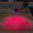 The Dropshipman Bluetooth Virtual Laser Keyboard projects illuminated keys onto a wooden desk, letting you type without a physical keyboard using red laser projection technology.