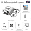 Product displays the DSer I1 PRO Drone 4K Professional HD Aerial Photography, with obstacle avoidance, WiFi remote control, battery, charging cable, extra blades, screwdriver/paddle landing gear, and gift box—all clearly labeled and shown separately.