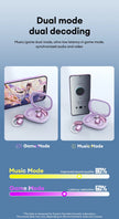 Introducing the HeadphoneHeat choice HYUNDAI HY-Y16 AI translator OWS Wireless Bluetooth v5.4 Earphones in a captivating promotional image. Experience Game Mode with low-latency on your smartphone and Music Mode with enhanced sound quality. These vibrant HIFI stereo gaming and music high-quality headphones are designed for optimal enjoyment, offering detailed performance percentages below.