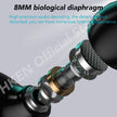 Close-up image of a black Bluetooth Earbuds TWS by HeadphoneHeat with its internal components partially visible. Text at the top reads, 
