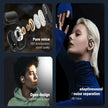 A collage shows close-ups of XP2 Large Over The Ear Earbuds by Dropshipman, a woman enjoying adaptive sound with noise separation via Bluetooth 5.4, and a person with curly hair wearing the open-design earbuds.