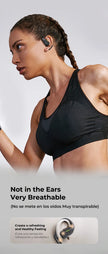 A woman in athletic wear with braided hair is wearing HeadphoneHeat's Translator Erazer XP6, waterproof Bluetooth earphones. The text on the image reads: 
