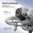 Close-up of the DSer I1 PRO Drone 4K Professional HD Aerial Photography, showing its dual cameras: a 4K front-facing camera with 180° remote control and a bottom optical flow camera, featuring WiFi connectivity and easy remote switching.