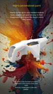 The HeadphoneHeat SpeedyBee Mario Mini25 PW, a white 3D-molded RC quadcopter, hovers above a vibrant splash of multicolored paint, with text highlighting personalized paint options and creative possibilities for players.