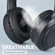 Close-up of HeadphoneHeat V5.3 Over-Ear Headphones with vapor passing through cushions, showing breathability and wireless Bluetooth connectivity. Text on image: 