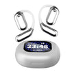 Dropshipman XP2 Large Over The Ear Earbuds in silver feature a unique curved design and come with a matching charging case that has a digital time and battery display. Bluetooth 5.4 provides seamless connectivity for effortless audio experiences.