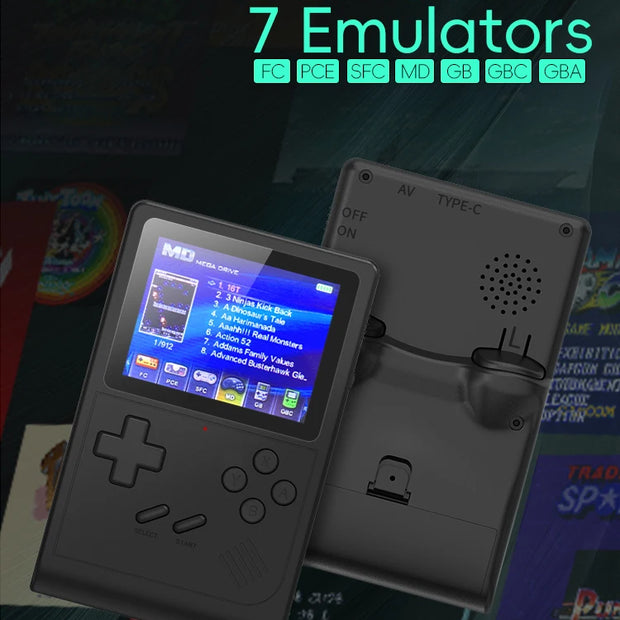 Introducing the Retro Mini Video Game for NES/SNES/GBA Emulator GB300 by HeadphoneHeat. This compact handheld console showcases a vibrant screen with an intuitive game selection menu featuring over 6000 games and support for 7 emulators, including FC, PCE, SFC, MD, GB, GBC, and GBA. Enjoy seamless gaming with its responsive D-pad and tactile buttons.