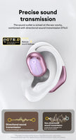 Close-up of a pink and white HeadphoneHeat choice HYUNDAI HY-Y16 AI translator wireless Bluetooth earbuds highlighting 