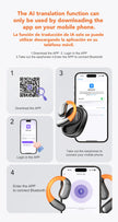 Instructions for using the AI translation function with your HeadphoneHeat ERAZER XF31 Bluetooth Translation Earbuds: 1. Download the DIY app by scanning the QR code. 2. Log in to the app. 3. Take out your earbuds. 4. Open the app and connect your ERAZER XF31 via Bluetooth for optimal clarity and noise reduction during translations.