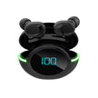 A pair of black, HiFi audio Y80 Wireless Bluetooth Earbuds by HeadphoneHeat inside a charging case with a digital display showing 